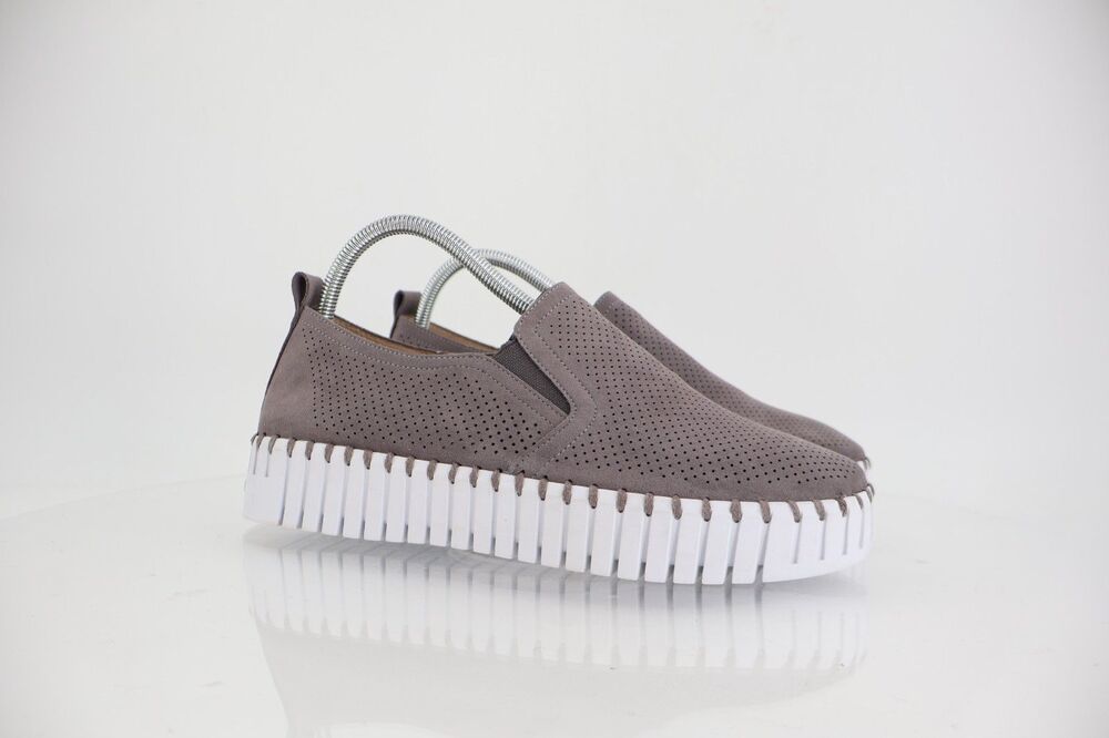 Ilse Jacobsen Tulip Platform Flat Sz 41 11 Slip On Gray Perforated Fabric Comfy
